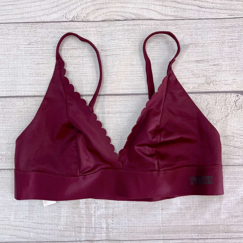 PINK Victoria’s Secret Bonded Scalloped Burgundy Bralette NWT 💗